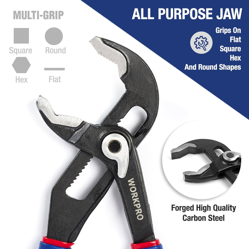 WORKPRO 8" 10" Water Pump Pliers Quick-release Plumbing Pliers Straight Jaw Groove Joint Plier Set