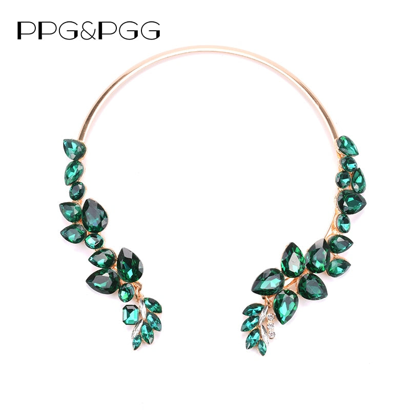 Luxury Glass Crystal Open Chokers Necklaces Women Indian Ethnic Vintage Statement Large Collar Necklace Woman Africa Jewelry