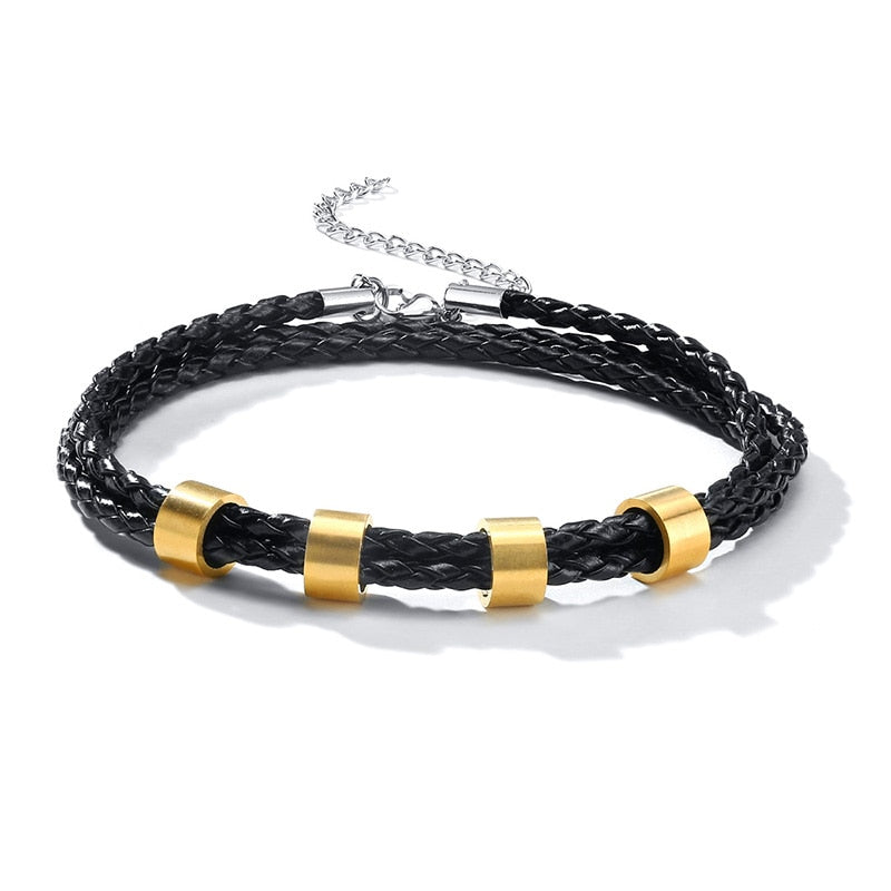 VNOX-BL-573BS Customized Bracelet - Trendy Stainless Steel Link Chain with Leather - Perfect for Men