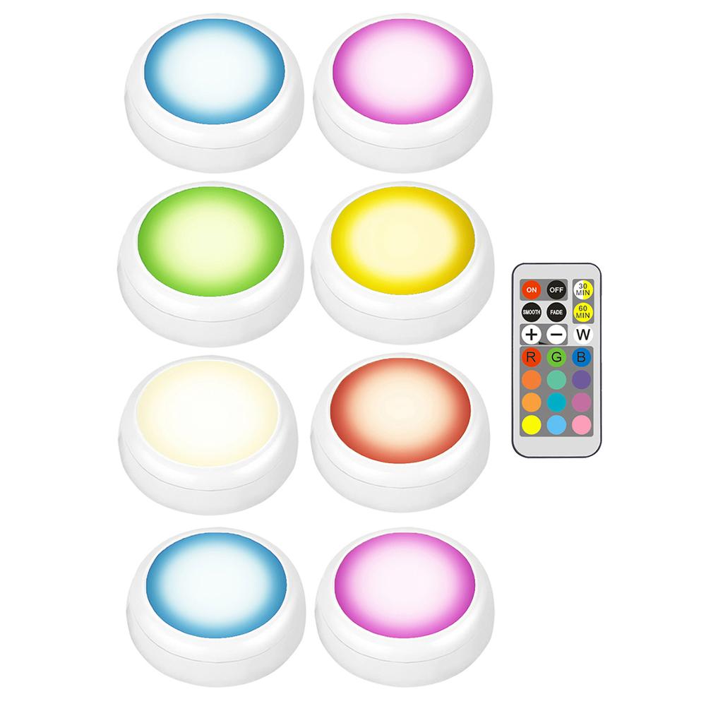 AIBOO LED Cabinet battery RGB Color Puck Lights Dimmable Under Shelf Kitchen  Counter Lighting remote controller night light