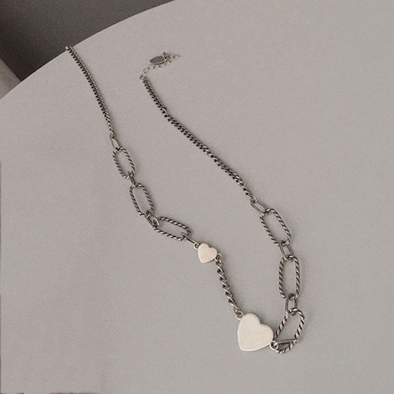 XIYANIKE Silver Color  Fashion Simple LOVE Heart Necklace for Women Vintage Thai Silver Short Clavicle Chain Party Jewelry