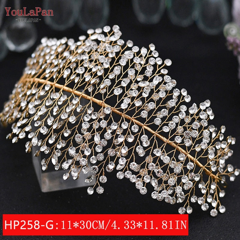 YouLaPan HP240 Golden Bride Hair Accessories Crystal Headband Woman Wedding Hair Jewelry Rhinestone Bridal Tiara and Headdress