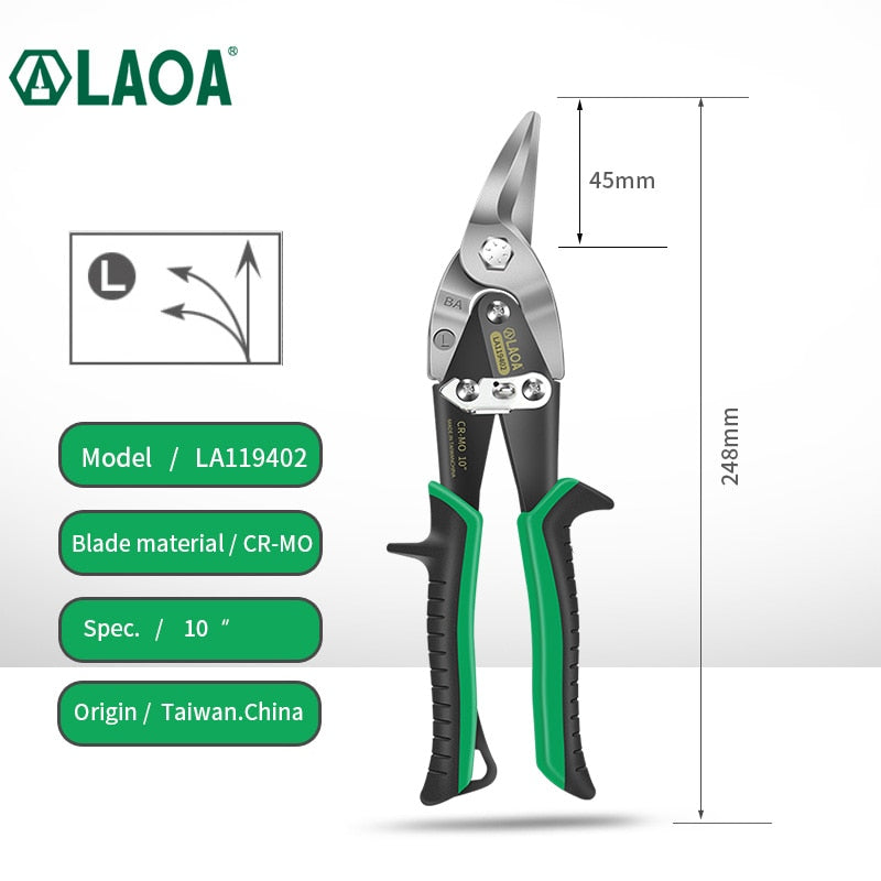 LAOA Iron Sheet Steel Shearing Multi-functional Tin Snips Straight Shears Bent Blade Cutter Household Hand Cutting Tool Scissors