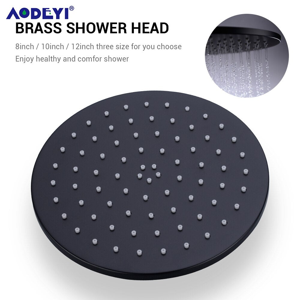 Brass Black Bath Shower Faucets 8-12" Rain Shower Head Bathroom Shower Set Diverter Mixer Valve  Shower System Wall Mounted