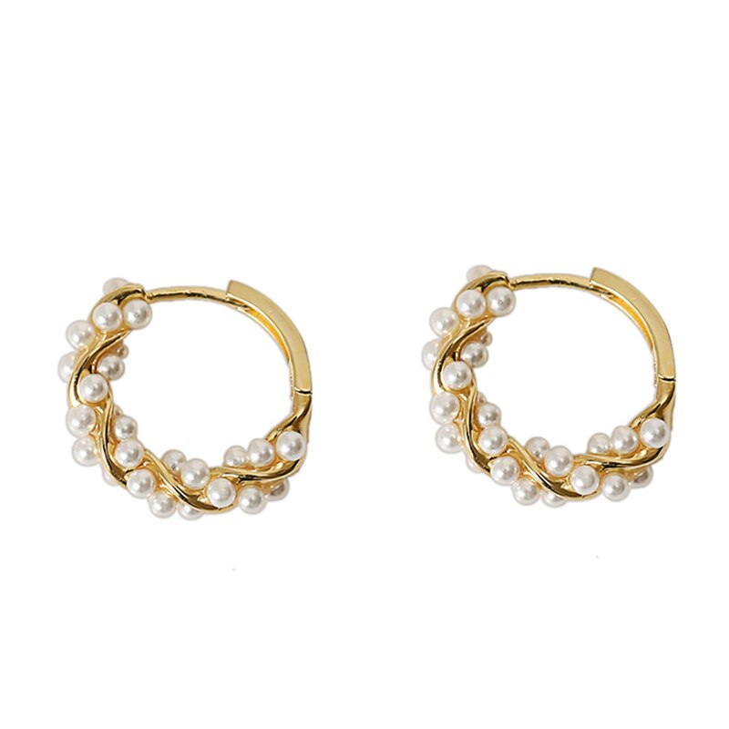 Elegant Artificial Pearl Wound Metal Twist Hoop Earrings 2022 New Fashion Jewelry Party Sweet Accessories For Woman Girls Gift