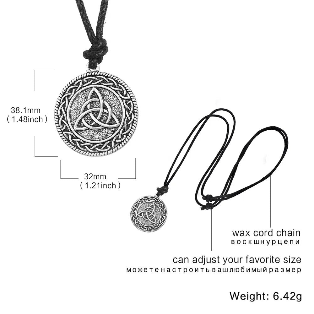 LIKGREAT Vintage Round Triquetra Pendant Necklace Antique Silver Color Irish Celtics Knot Pattern Necklace Wicca Amulet Jewelry