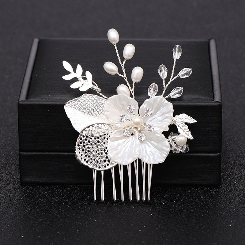 Silver Color Pearl Crystal Wedding Hair Combs Hair Accessories for Bridal Flower Headpiece Women Bride Hair ornaments Jewelry