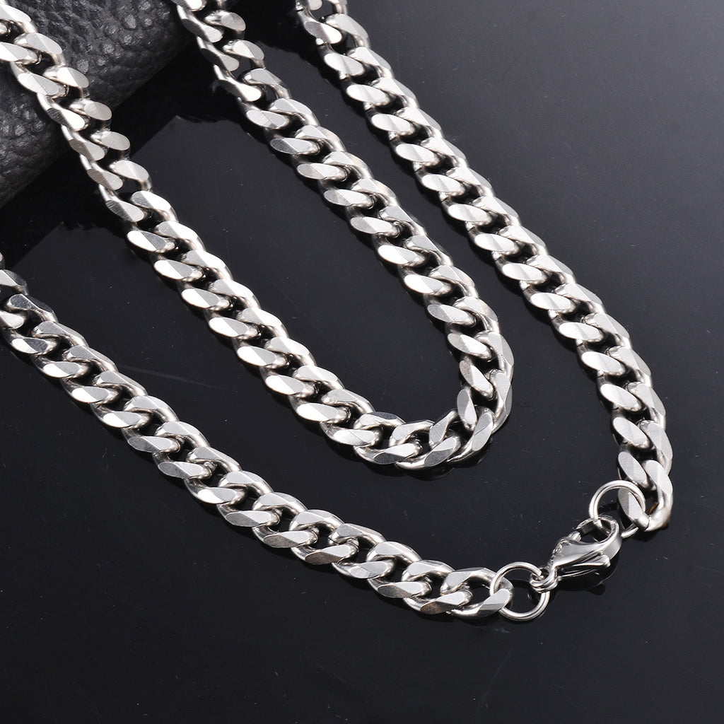 1 piece Size 3.6mm-9mm Men&#39;s Necklace Stainless Steel Cuban Link Chain Bracelet Necklace Steel Color Male Jewelry