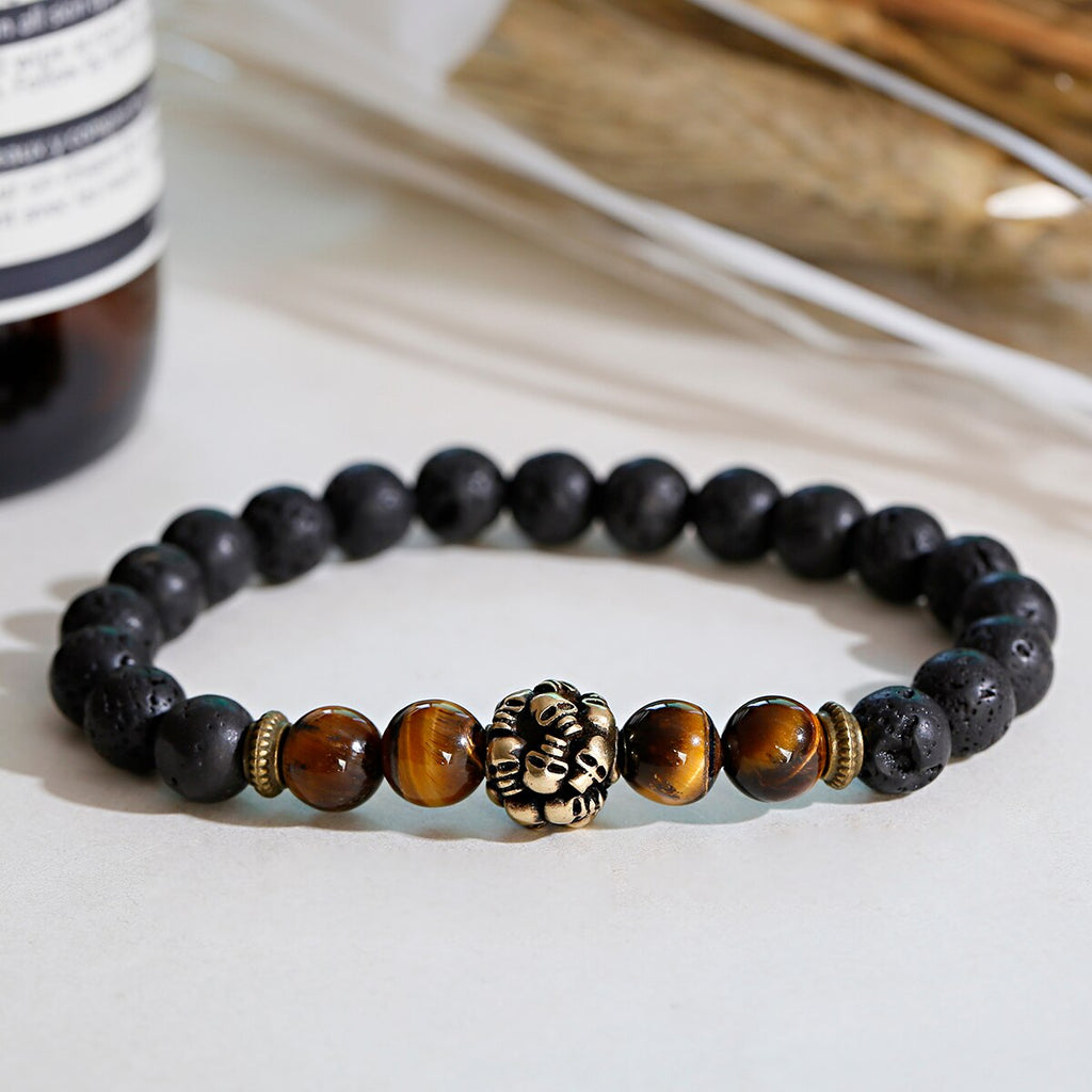 Classic Crown Lion Bracelet Men Fashion Tiger Eye Onyx Stone Handmade Beaded Charm Bracelet For Women Jewelry Pulsera Hombre