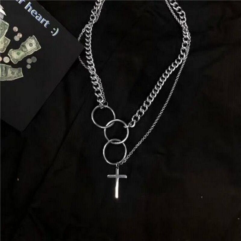 Newest Hot Fashion Multilayer Hip Hop Long Chain Necklace Women Men Gifts Key Cross Pendant Necklace Accessories Jewelry