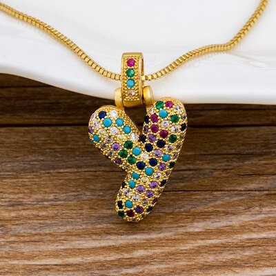 Nidin Luxury A-Z 26 Letters Zircon Pendant for Women Cute Rainbow Initials Name Necklace Fashion Party Wedding Birthday Jewelry