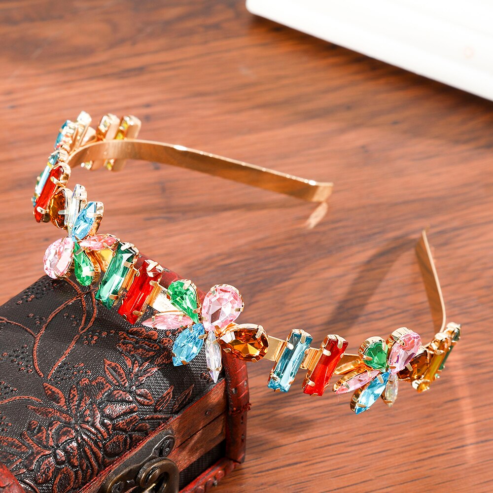 Haimeikang Rhinestone Bezel Baroque Headband Luxury Silver Crystal Hairband Sparkly For Fashion Women Hair Accessories