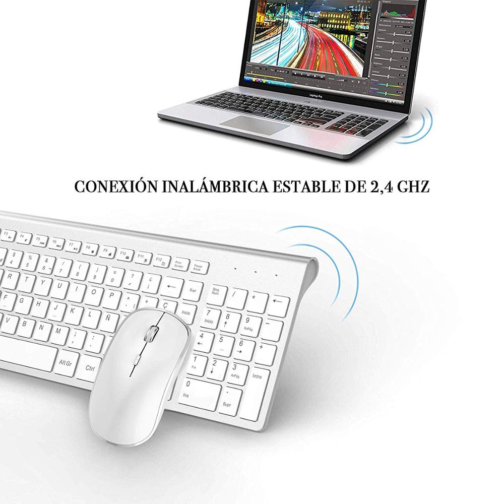 Russian version 2.4g wireless keyboard and mouse, ergonomics, portable full size, USB interface, high-end fashion silvery white