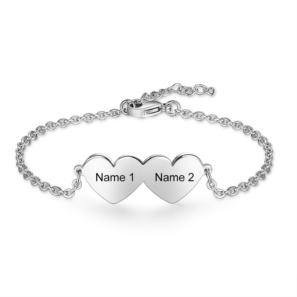 JewelOra Customized 2-5 Hearts Charm Bracelets  for Women Stainless Steel Personalized Engraved Bracelets Custom Jewelry Gifts