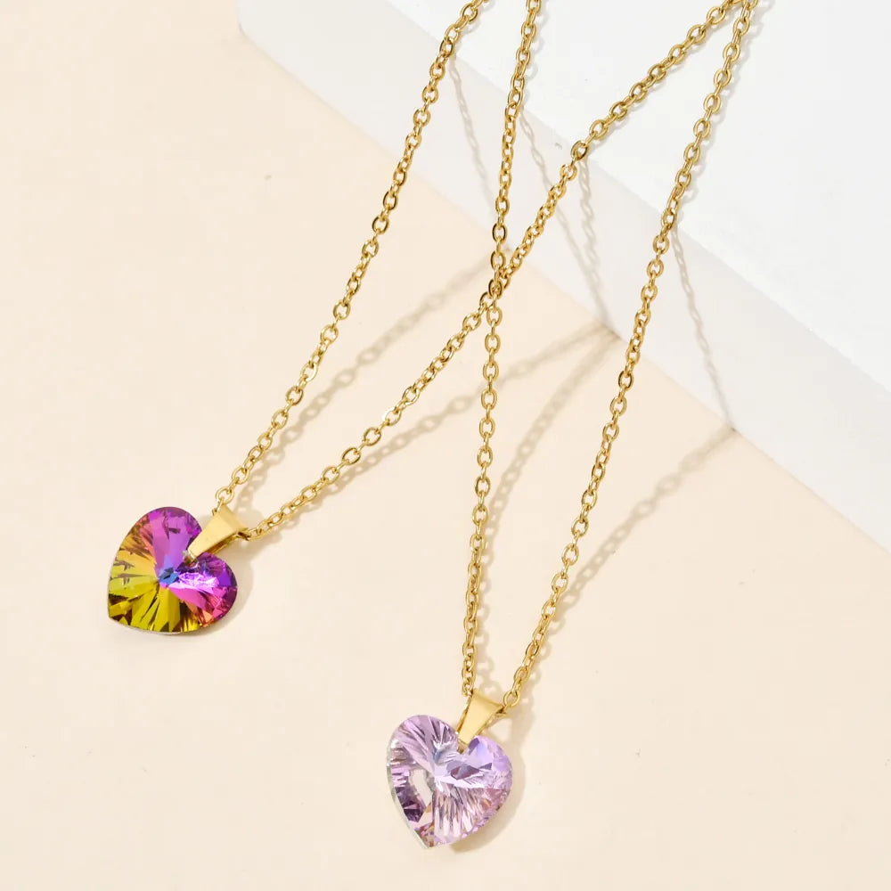 ZMZY Heart Pendants Stainless Steel Jewelry Luxury Classic cz Pendant Necklace Gold Color Chain Clavicle Necklace Women Gift