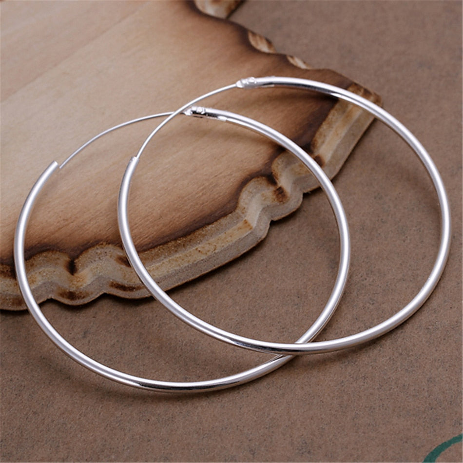 DOTEFFIL 925 Sterling Silver Round Circle 50mm Hoop Earrings For Woman Wedding Engagement Party Fashion Charm Jewelry