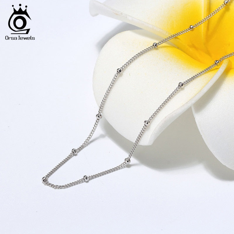 ORSA JEWELS Italian 925 Sterling Silver Side Chain Necklace with 2.0mm Ball Bead Sterling Silver Necklaces Chains Jewelry SC22