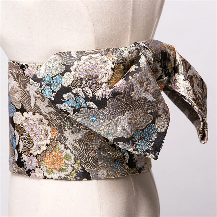 14Colors Traditional Japanese Yukata Kimono Obi Belt Floral Print Cummerbunds Bow-knot Noble Retro Japanese Waistband