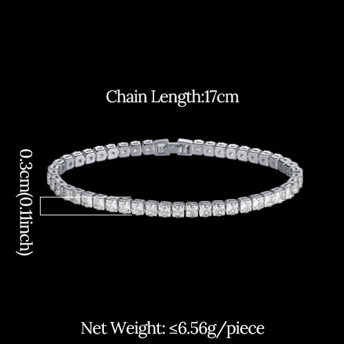 JINSE Fashion Crystal CZ Tennis Bracelet 3mm Hip Hop Cubic Zirconia Charm Bracelets for Men Classic Vintage Wedding Jewelry