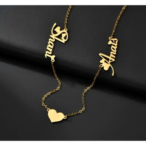 Heart 24k pure Gold,18Kgold plated, Pure silver Various Fonts Double name necklace, Customized pendant.