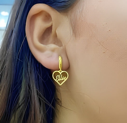 Heart Customized Initials or Name Customized Dangling Earings of High Quality Gold Plated.
