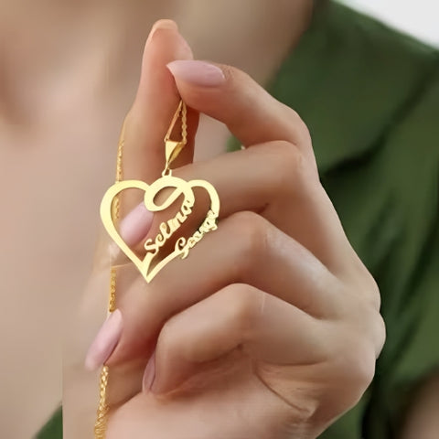 Heart Double Customized name Pendants gold heart unique personal present.