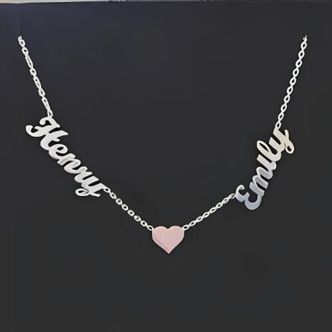 Heart Double Name Silver Necklace Design. 1-10 Name customized Pendant.