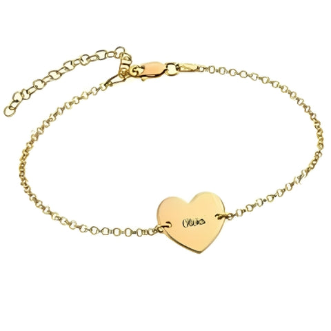 Heart Shape Customized Engraved Name bracelet Gold Plated