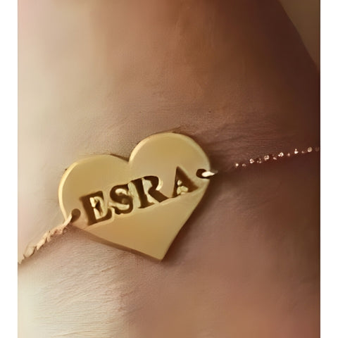 Heart Shape Design Customized Name Engraved Gold Bracelet