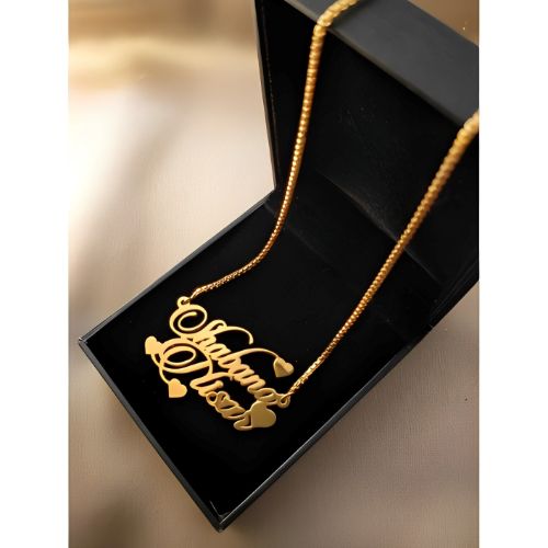 AALIA JEWELRIES Double Names Personalized Gold Heart Name Necklace - Silver Nameplate Pendant - Unique Valentine's Gift for Her - Custom Couple Love Jewelry