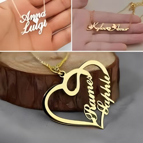 Heart Double Customized name Pendants gold heart unique personal present.