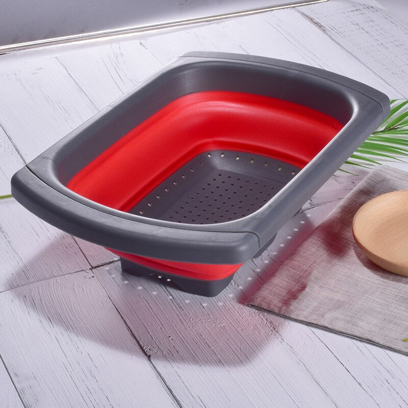 Foldable Drain Basket Fruit Vegetable Washing Basket Colander Collapsible Strainer Silicone Scalable Drainer With Handle Storage