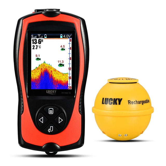 LUCKY Rechargeable Fish Finder FF1108-1CWLA Wireless Sonar Sensor Fishing Finder Color Display Max 45M Water Depth