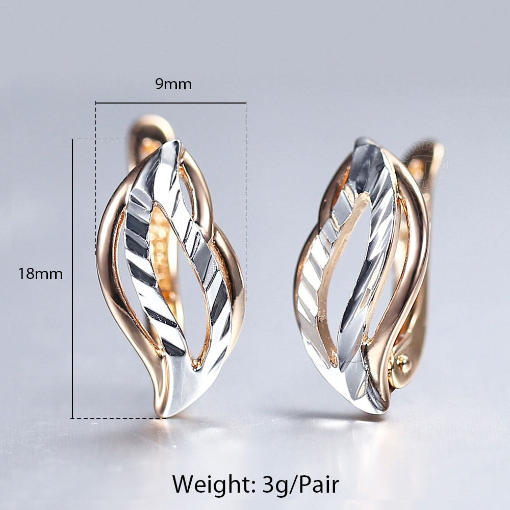 Leaf Shaped Stud Earring 585 White Rose Gold Color Geometric Cut Out Leaf Clear Cubic Zircon Drop Earrings for Women Girl GE291