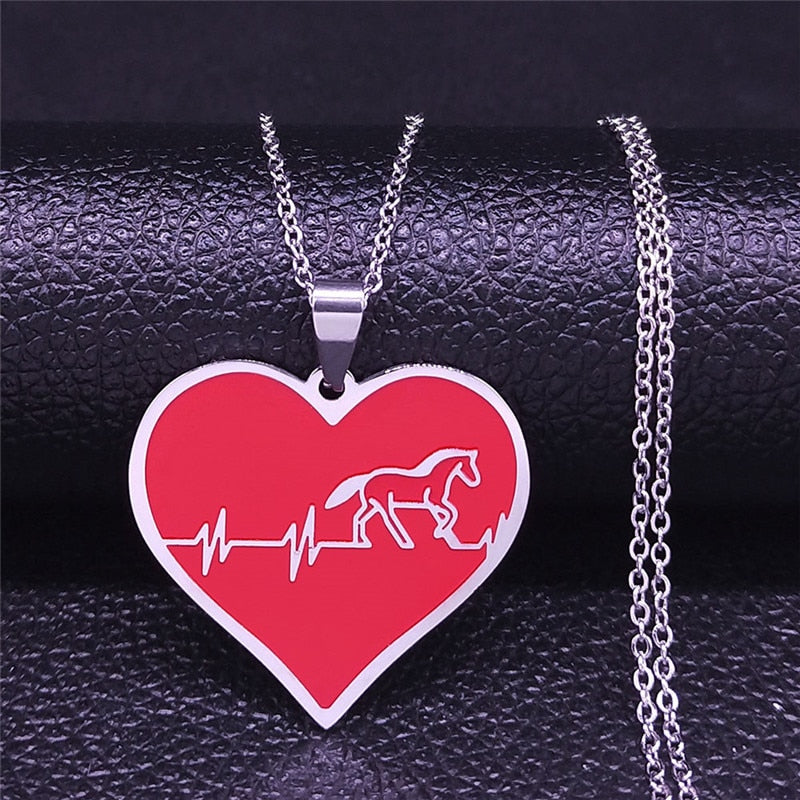 Fashion Horse Stainless Steel Choker Necklace for Men Silver Color Black Heart Necklace Jewelry colgante hombre N1048S01