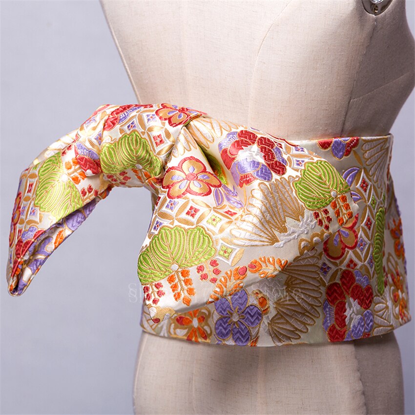 14Colors Traditional Japanese Yukata Kimono Obi Belt Floral Print Cummerbunds Bow-knot Noble Retro Japanese Waistband