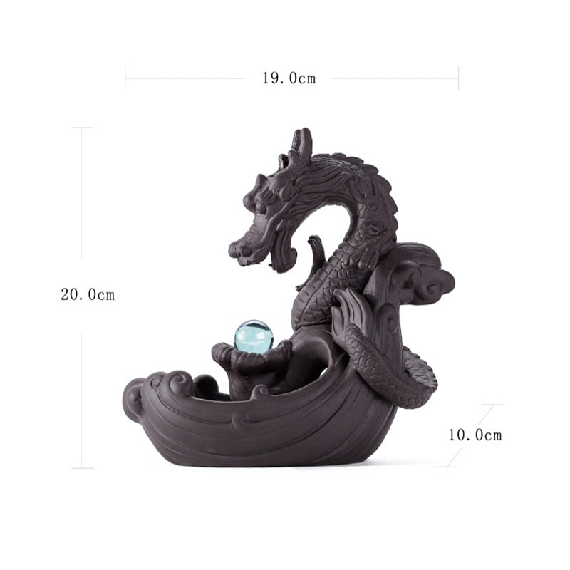 Dragon Smoke Waterfall Backflow Incense Burner Creative Home Decor Ceramic Dragon Incense Holder Censer With Lucky Crystal Ball