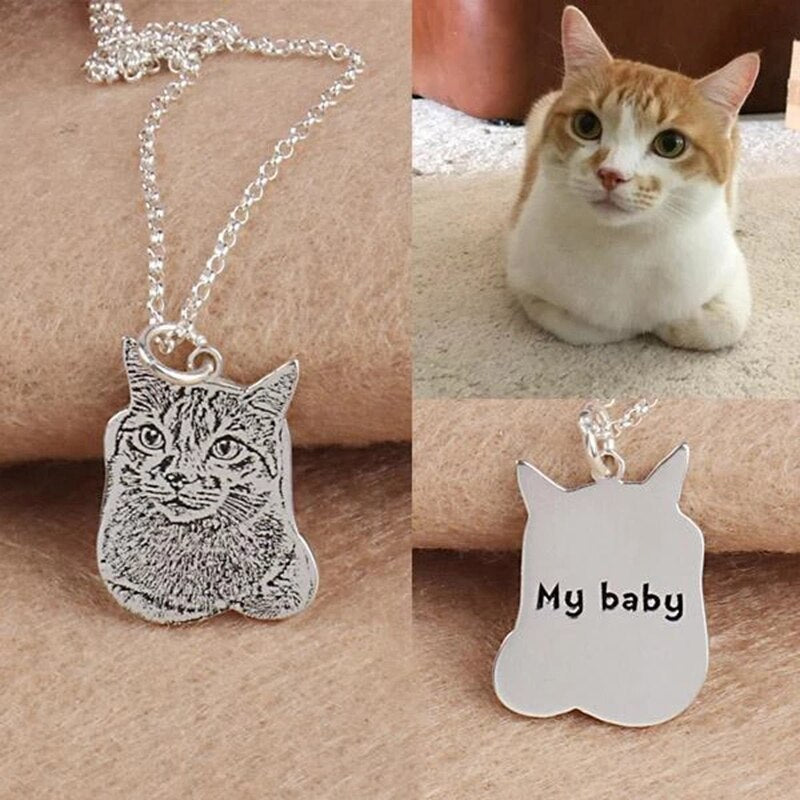 Personalized Pet Photo Name Necklace jewelry. A Unique Memorial animal Lovers. Ensure your pet's safety by helping maintain their identification. 925 Sterling Silver/Gold Custom Pet Photo name contact engraved words Pendant/keychain for Cat & Dog Lovers.