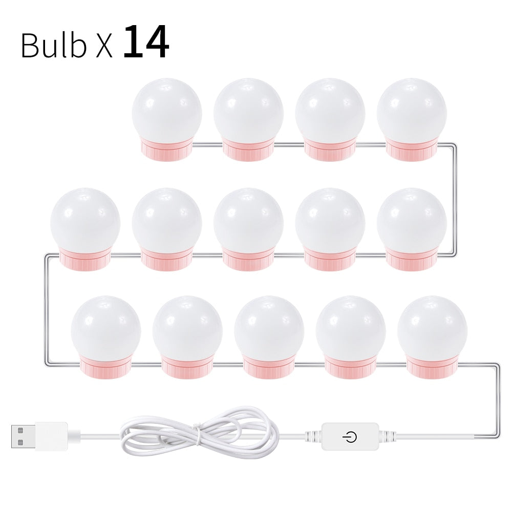 LED Makeup Mirror Light Bulbs USB Hollywood Make up Lamp Vanity Lights Bathroom Dressing Table Lighting Dimmable LED Wall Lamp