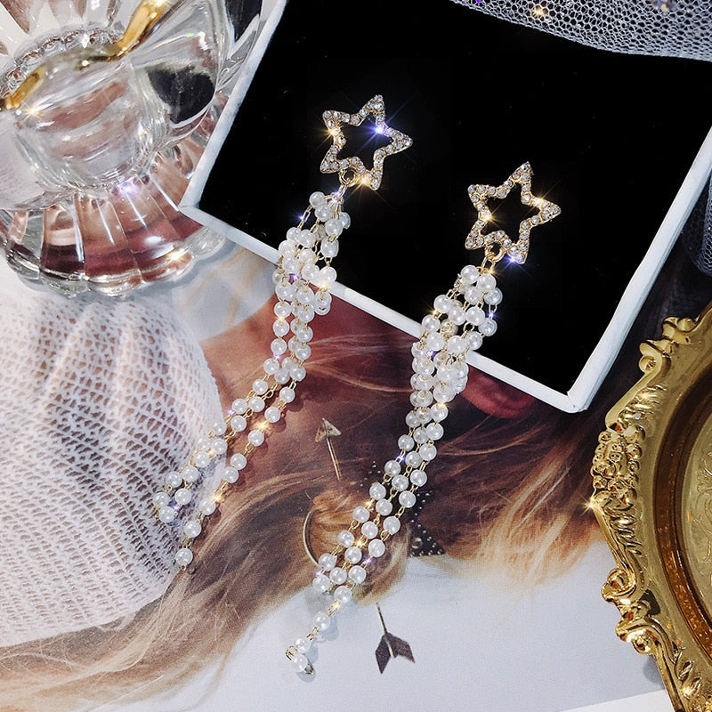 2022 Korean Earings Crystal Pearl Tassel Earrings Geometric Pendant Bride Wedding Jewelry Gift Earrings For Women