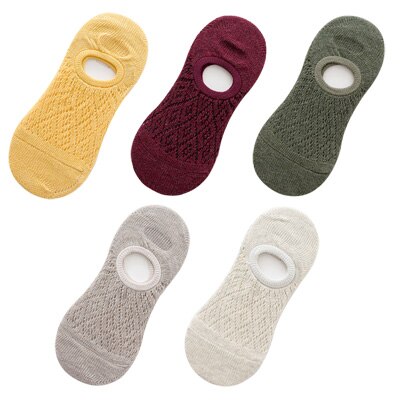 5 Pairs/Set Women Silicone non-slip invisible Socks Summer Solid Color Mesh Ankle Boat Socks Female Cotton Slipper No show Socks