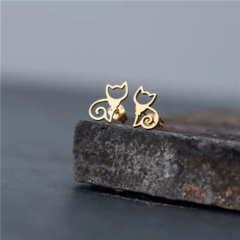 Lovely elegant simple cat stainless steel stud earring jewelry Fashion minimalist dainty post earrings for women bijoux brinco