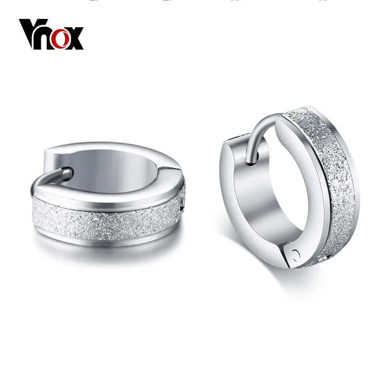 Vnox Cool Punk Small Hoop Earrings for Women Circle Earings Sandblasting Matt Stainless Steel Casual Female Brincos Jewelry