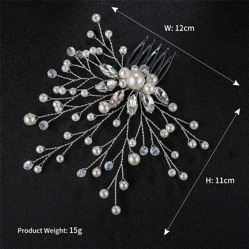 Fashion Wedding Crystal Barrette Pearl Hair Combs Ornament Bridal Hairpins Handmade  Accessories Jewelry For Bride