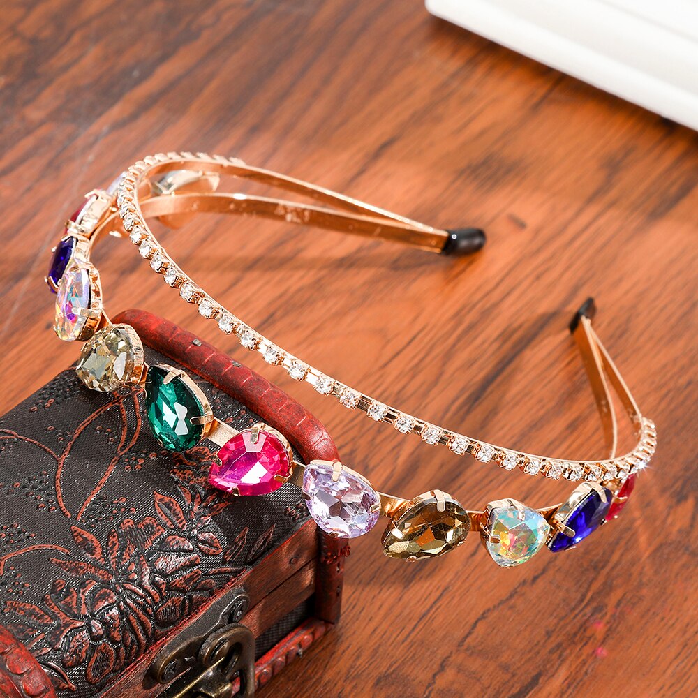 Haimeikang Rhinestone Bezel Baroque Headband Luxury Silver Crystal Hairband Sparkly For Fashion Women Hair Accessories