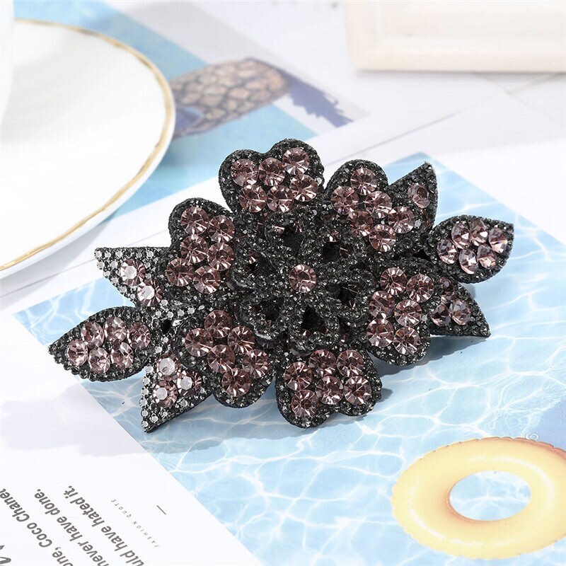 AWAYTR Crystal Flower Barrettes Hair Clips for Women Vintage Rhinestone Hairpins Headwear Girls Hair Accessories Jewelry Clips