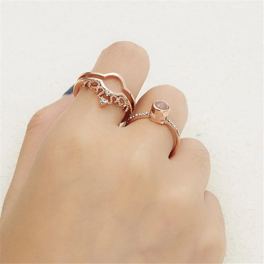 Rose Gold Rings Engraved with 'I LOVE YOU' in 100 Languages - A Fashionable and Romantic Keepsake Wedding Jewelry Gift for Both Men and Women.