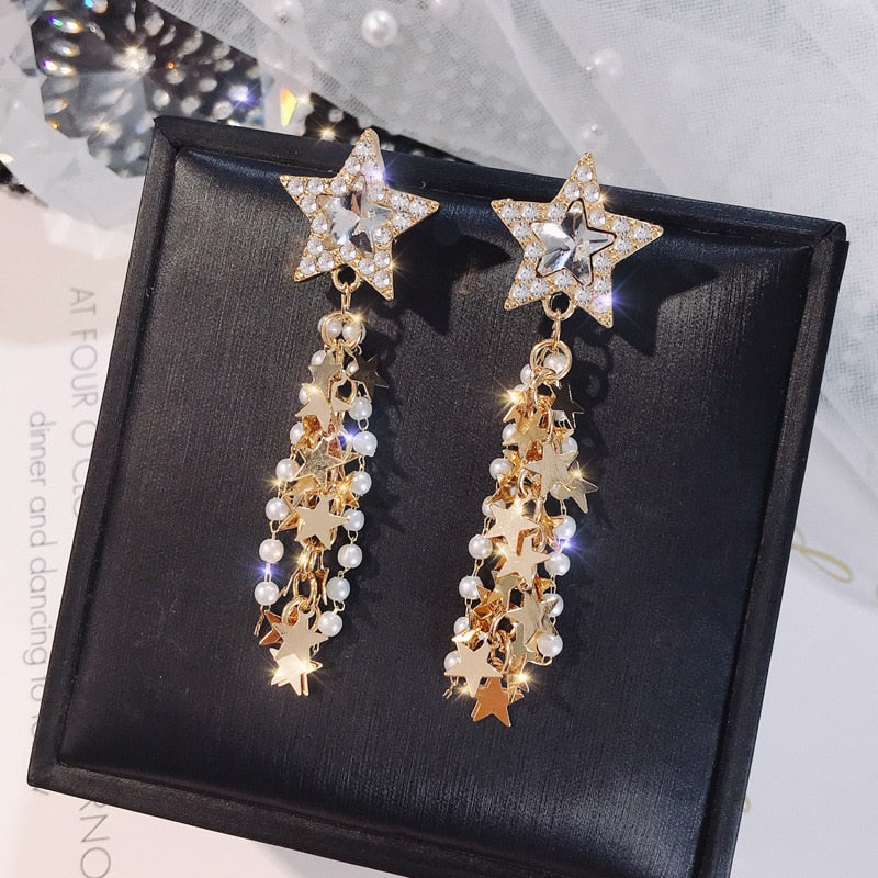 2022 Korean Earings Crystal Pearl Tassel Earrings Geometric Pendant Bride Wedding Jewelry Gift Earrings For Women