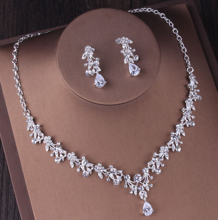 Luxury Sparkling Crystal Floral Bridal Jewelry Sets Rhinestone Tiaras Crown Necklace Earrings Wedding African Beads Jewelry Set