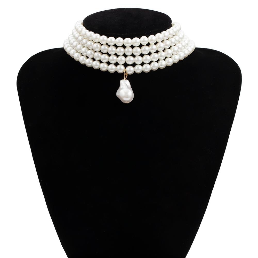 SHIXIN Layered Short Pearl Choker Necklace for Women White Beads Necklace Wedding Jewelry on Neck Lady Pearl Choker Collar Gifts